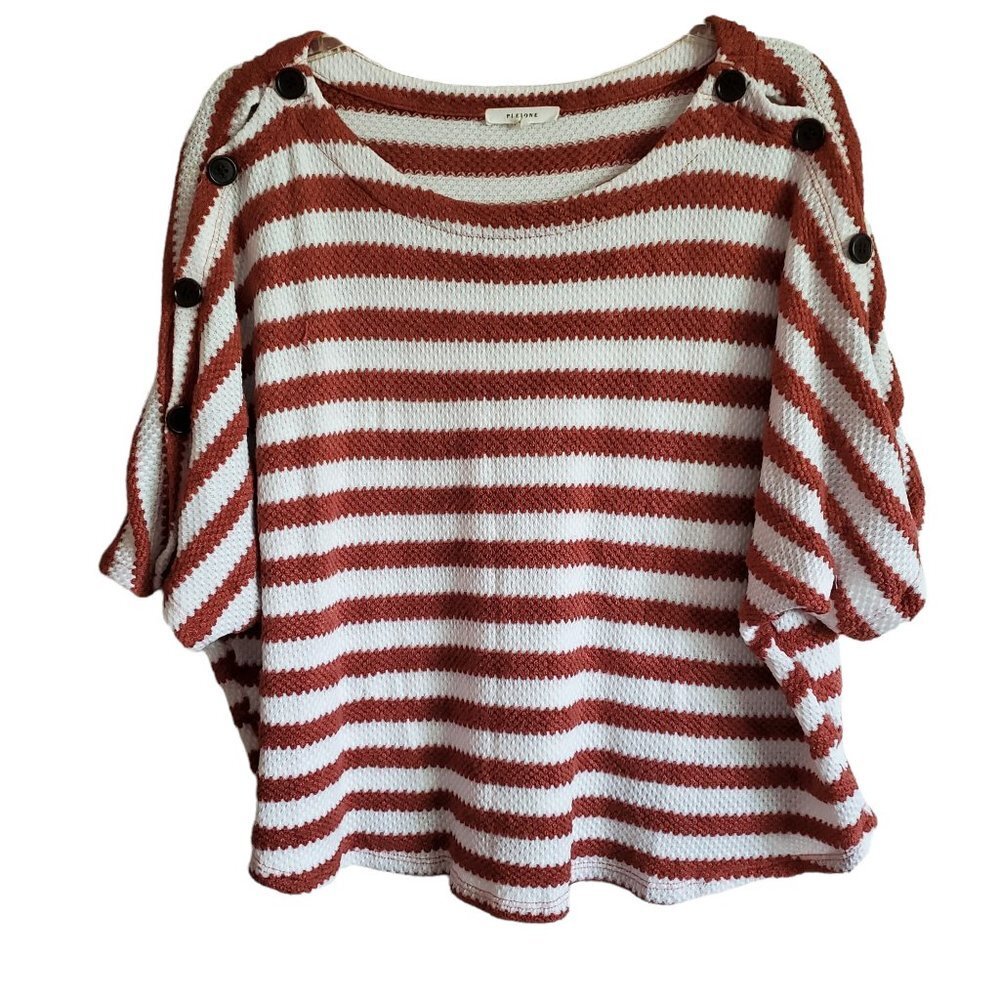 Pleione Waffle Knit Striped Blouse Made In USA